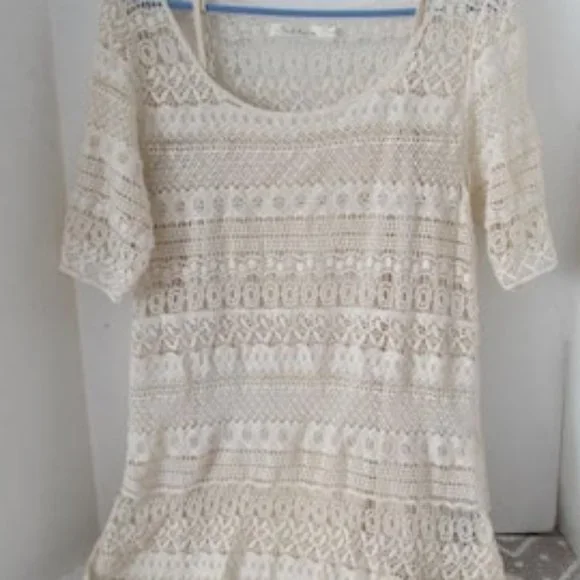 SOLD 2 pc Beautiful Boho Lace Dress Fringe Bottom Dresses Ivory lace bohemian - Picture 1 of 6